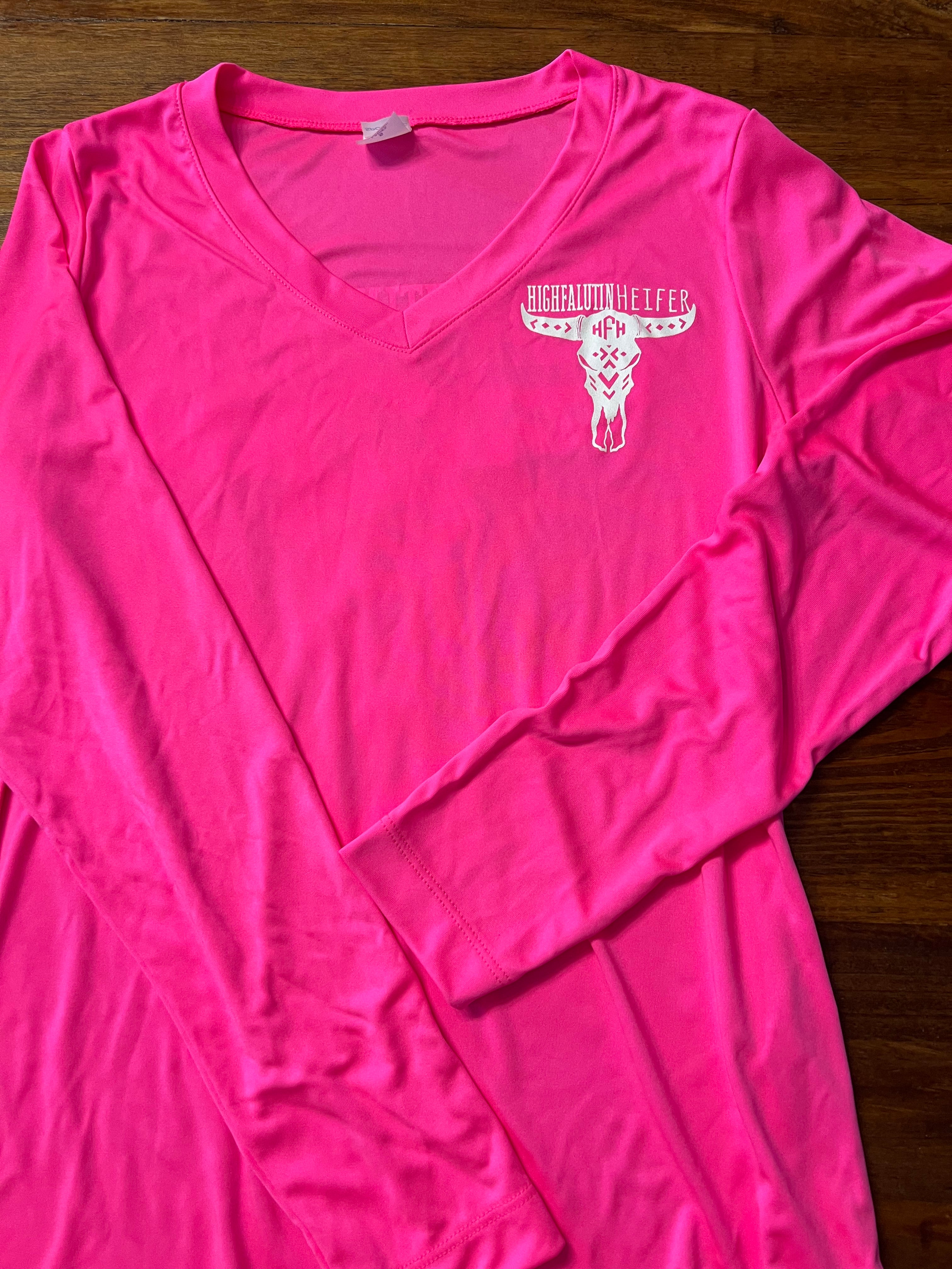 Highfalutin Heifer Hot Pink LS Logo Tee