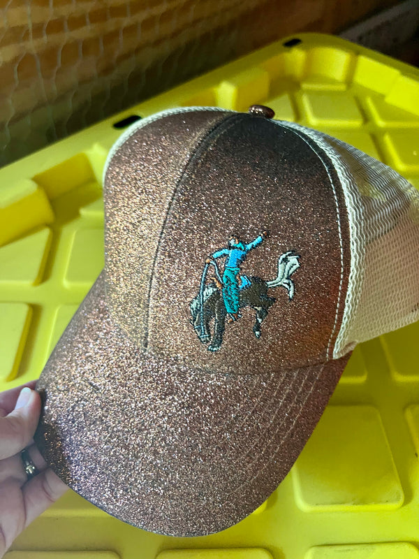 Brown glitter bronc cap